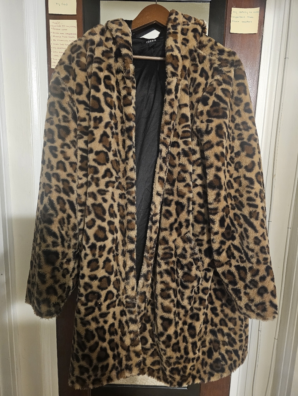 Torrid Leopard-Print Faux Fur Teddy Coat in Brown and Black